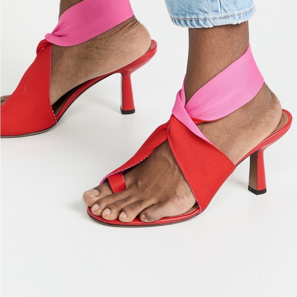 Neous Red & Pink Crisscross Heeled Sandals